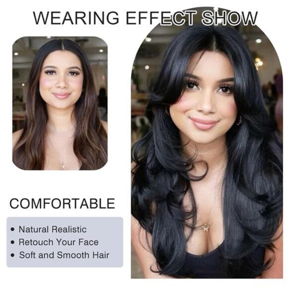 Layered Wavy Wigs with Curtain Bangs for Women, Ombre Platinum Blonde - Picture 3 of 6